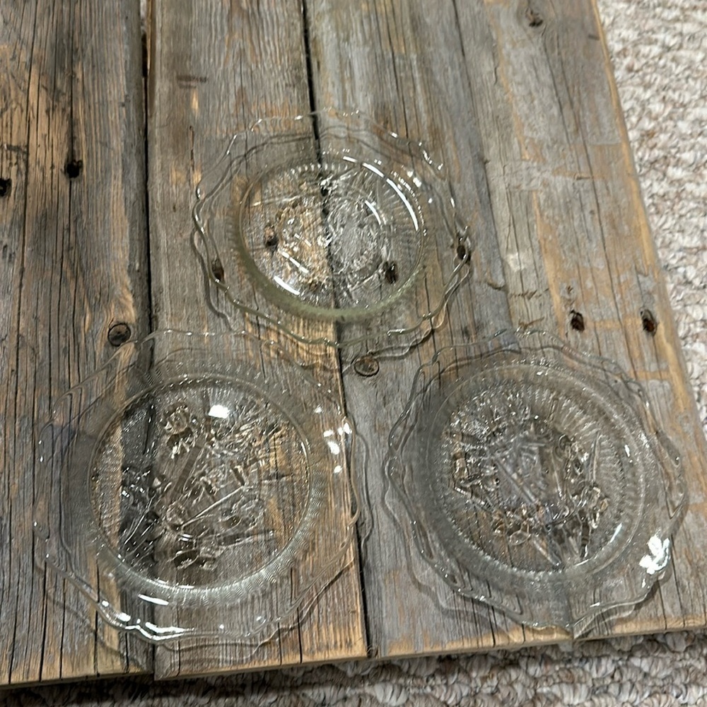 Iris and Herringbone |Jeanette Glass Co |3Tea Saucers |Crystal Glass Color 1928